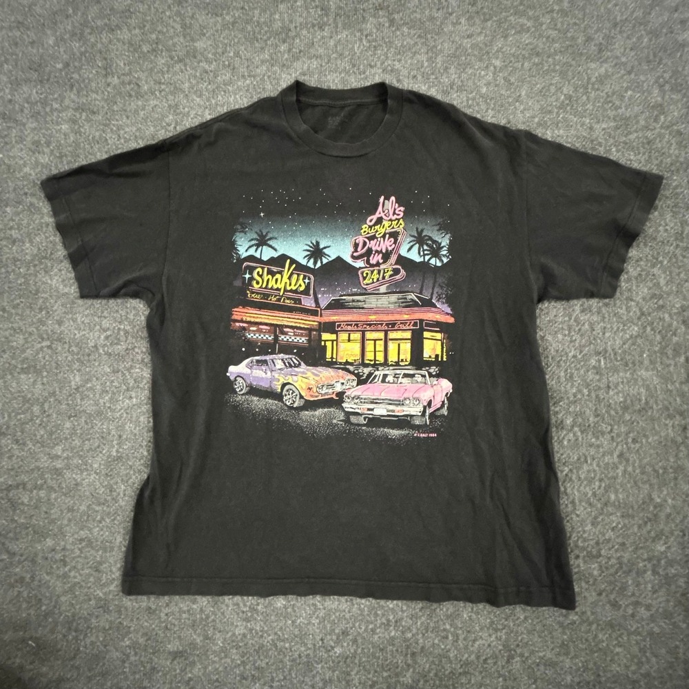 J. Galt T-Shirt Womens One Size Black Retro Drive In Graphic USA Made Relaxed